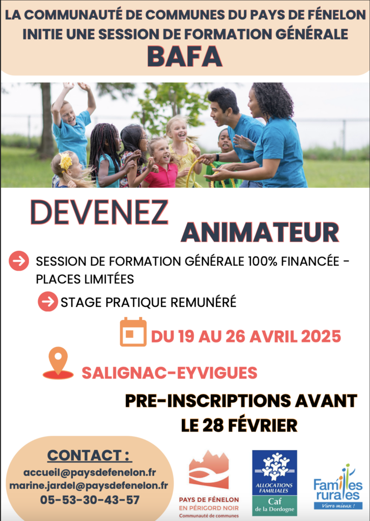 Affiche formation bafa avec une illustration + texte : Devenez animateur